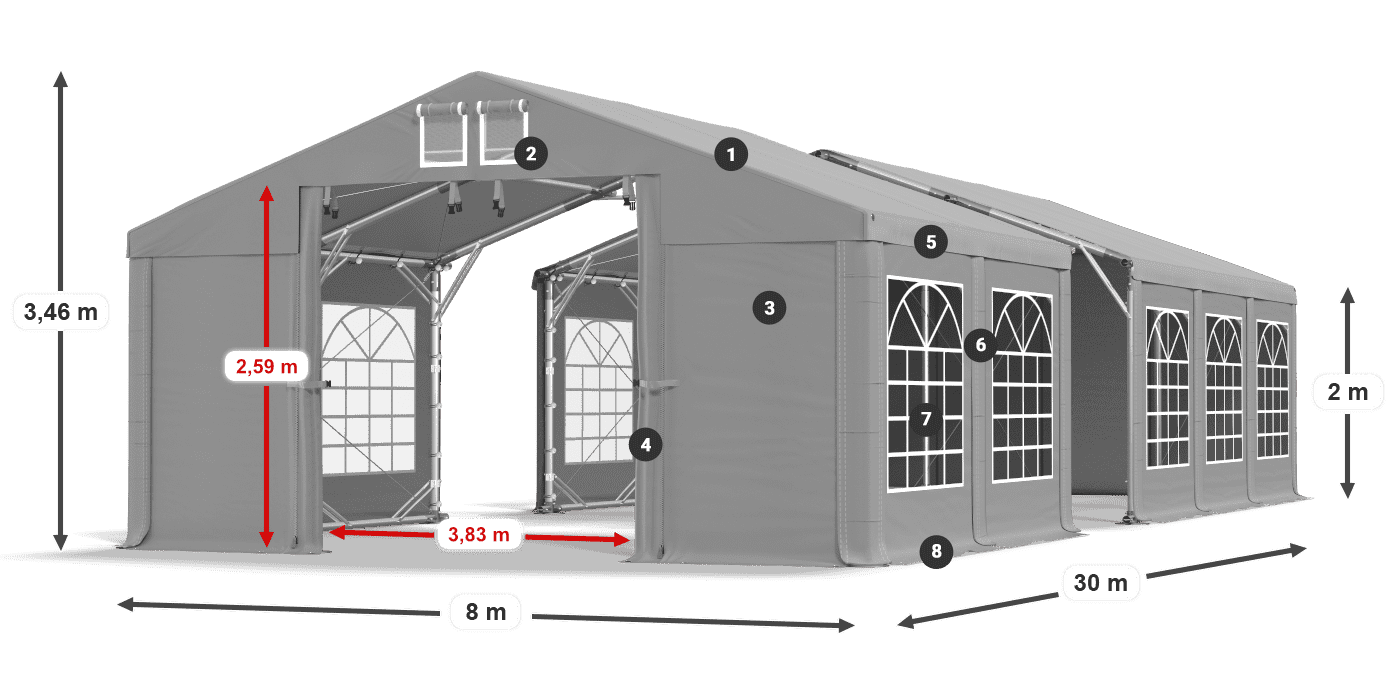 Tetto: FR 620 PVC Pareti: SD 500 PVC 2m leggenda