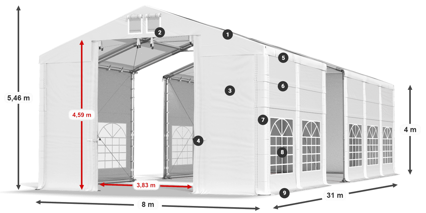 Tetto: MS T 580 PVC Pareti: SD 500 I PVC 4m leggenda