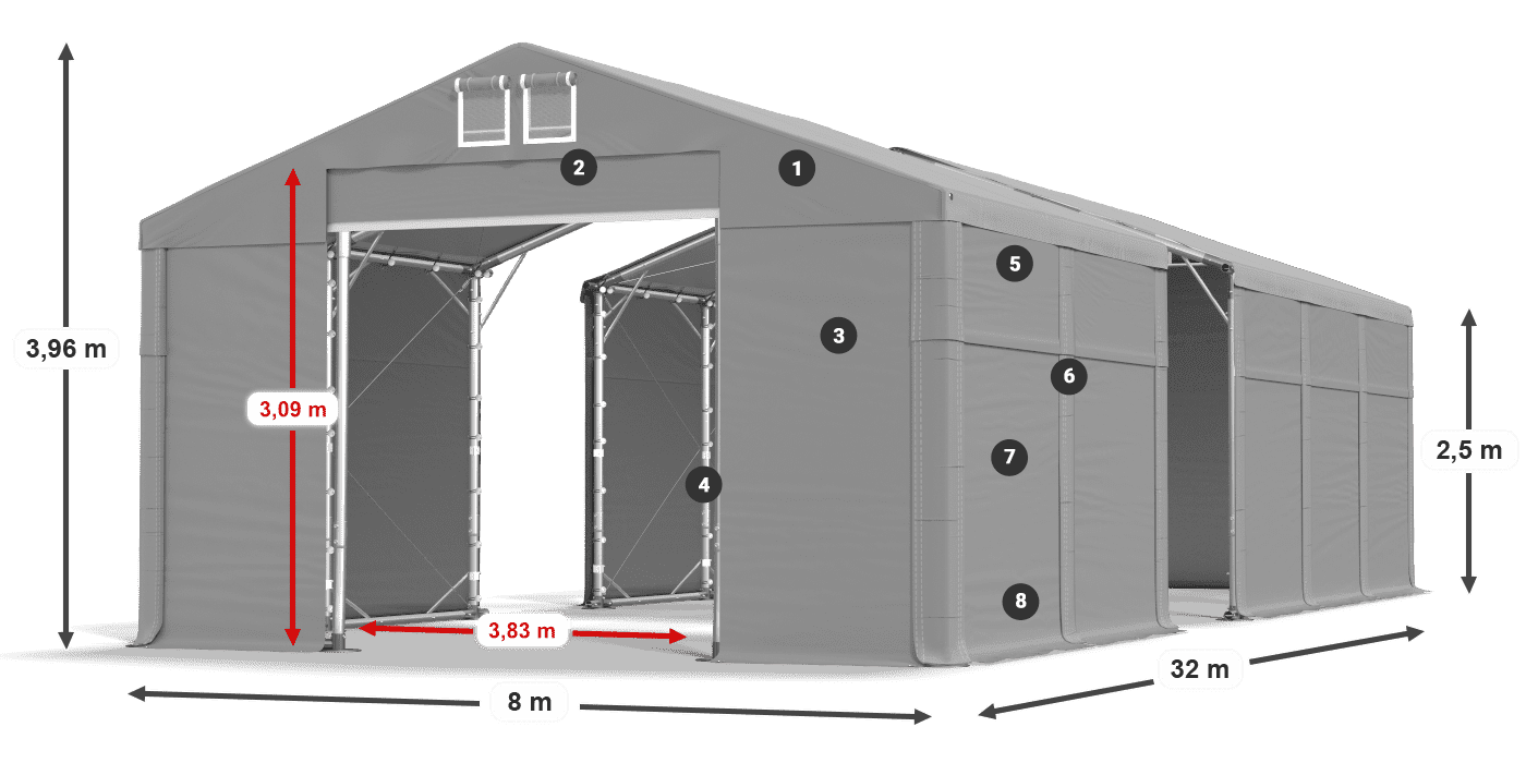Tetto: MS 580 PVC Pareti: SD 500 PVC 2.5m leggenda
