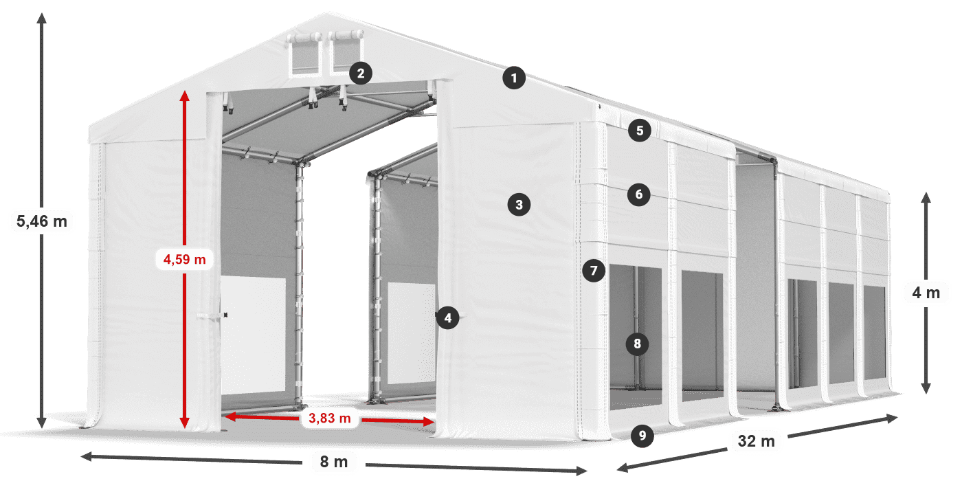 Tetto: MS 580 PVC Pareti: MS 580 PVC 4m leggenda