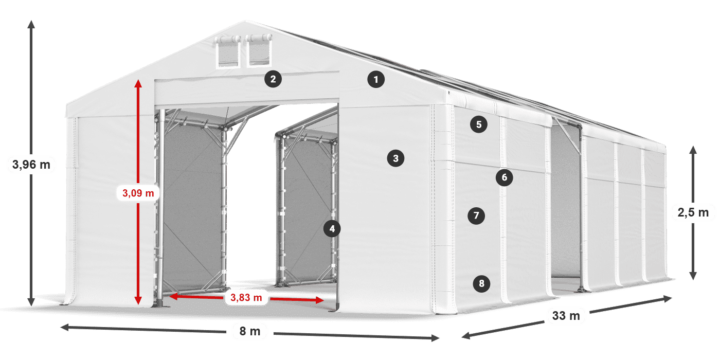 Tetto: MS T 580 PVC Pareti: FR 620 PVC 2.5m leggenda