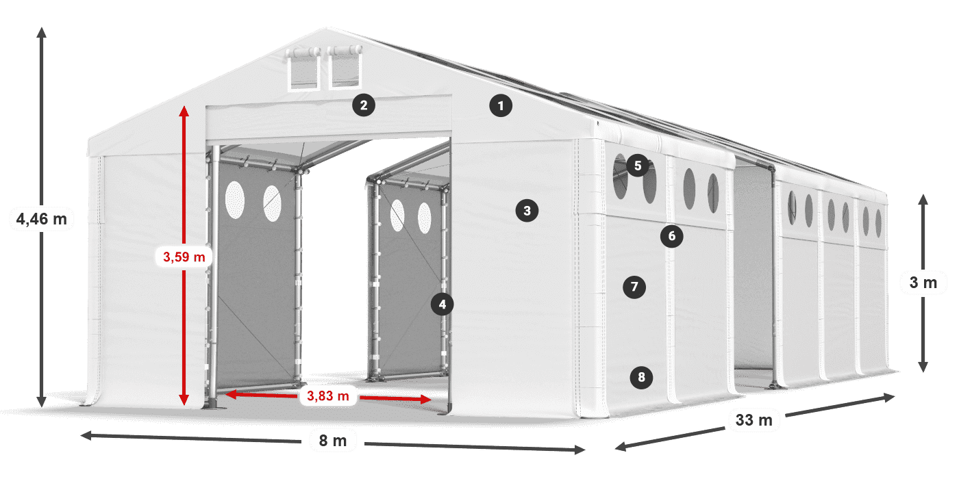 Tetto: MS T 580 PVC Pareti: FR O 620 PVC 3m leggenda