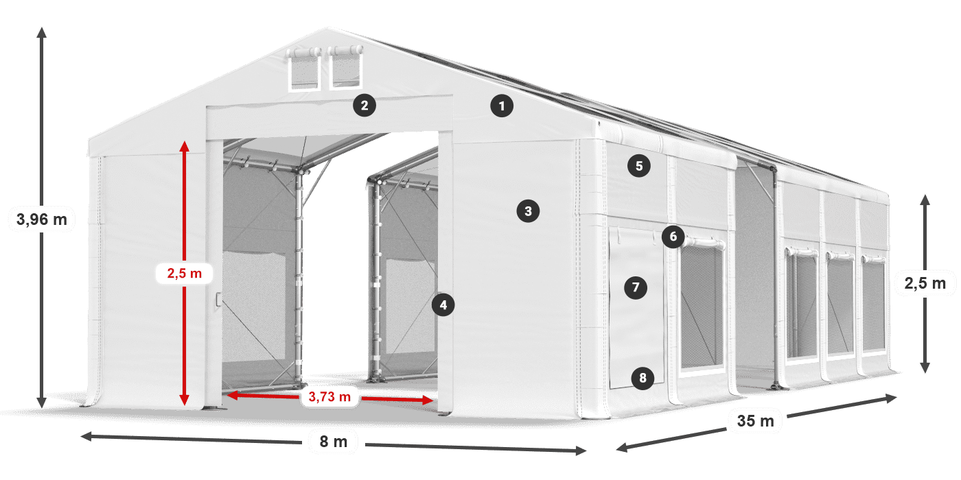 Tetto: MS T 580 PVC Pareti: SD M 500 PVC 2.5m leggenda