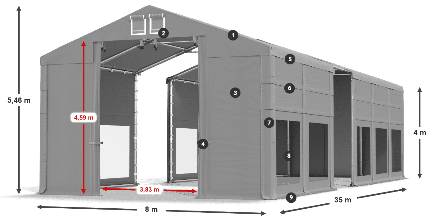Tetto: MS 580 PVC Pareti: MS 580 PVC 4m leggenda