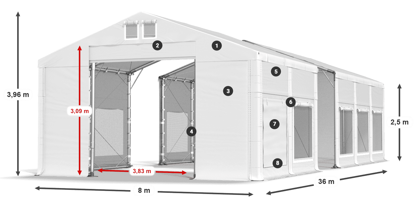 Tetto: FR 620 PVC Pareti: SD 500 PVC 2.5m leggenda