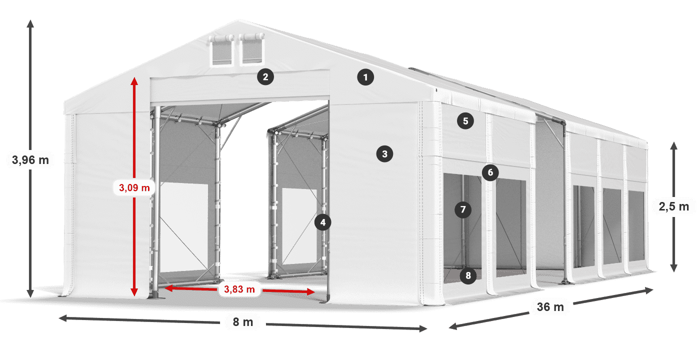 Tetto: MS 580 PVC Pareti: MS 580 PVC 2.5m leggenda
