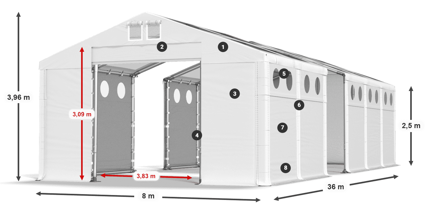 Tetto: MS T 580 PVC Pareti: SD O 500 PVC 2.5m leggenda
