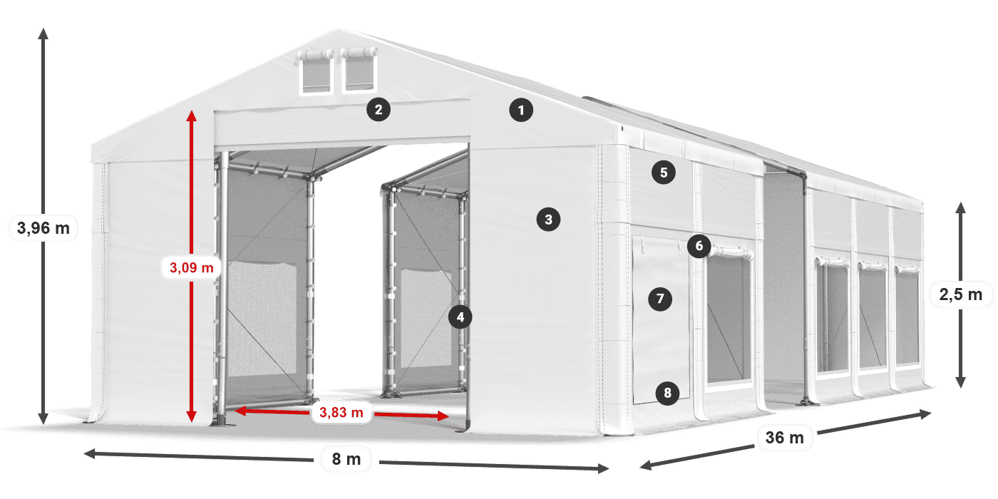 Tetto: MS 580 PVC Pareti: SD M 500 PVC 2.5m leggenda