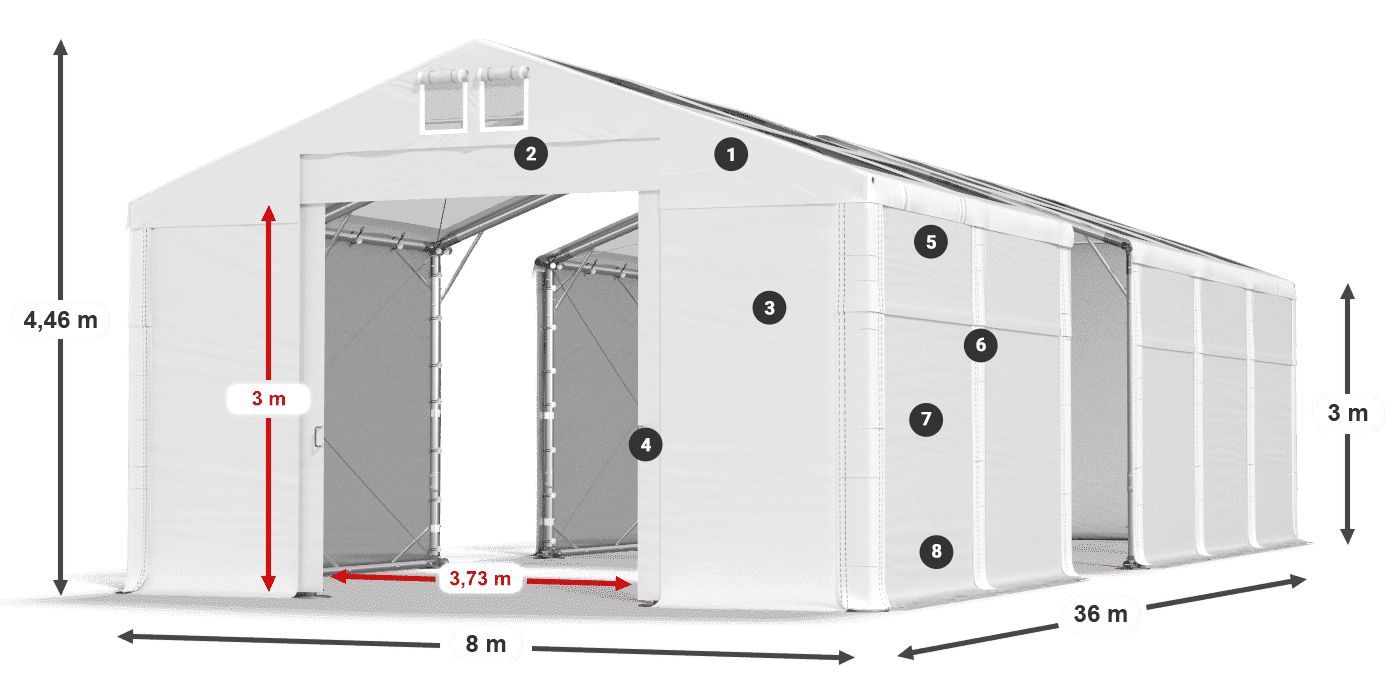 Tetto: MS T 580 PVC Pareti: SD 500 PVC 3m leggenda