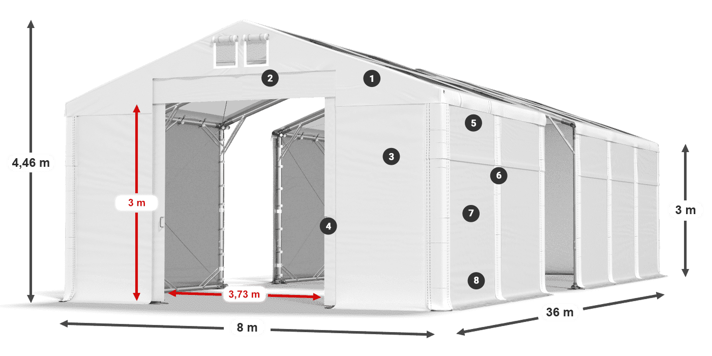 Tetto: MS T 580 PVC Pareti: SD 500 PVC 3m leggenda