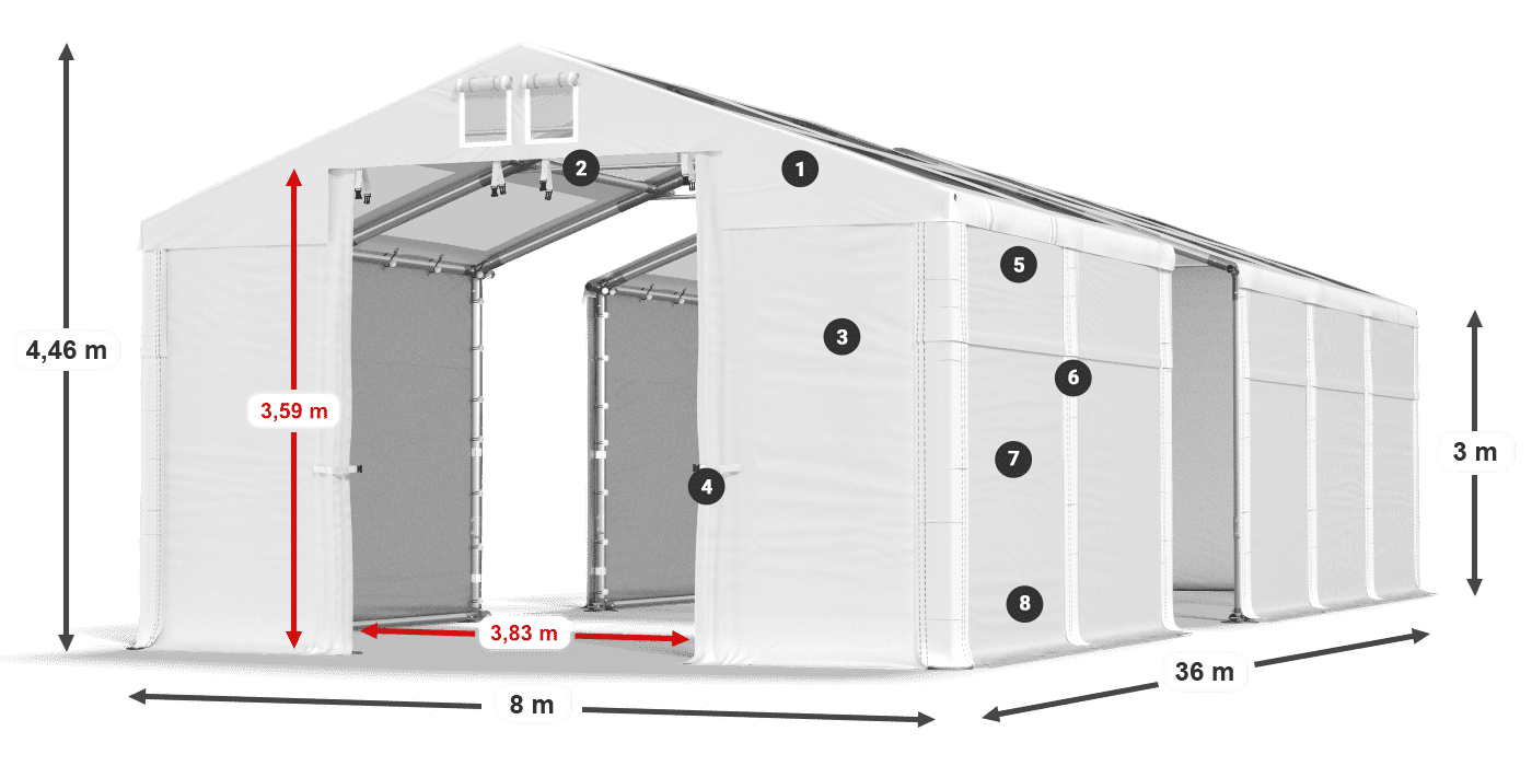 Tetto: MS T 580 PVC Pareti: SD 500 PVC 3m leggenda