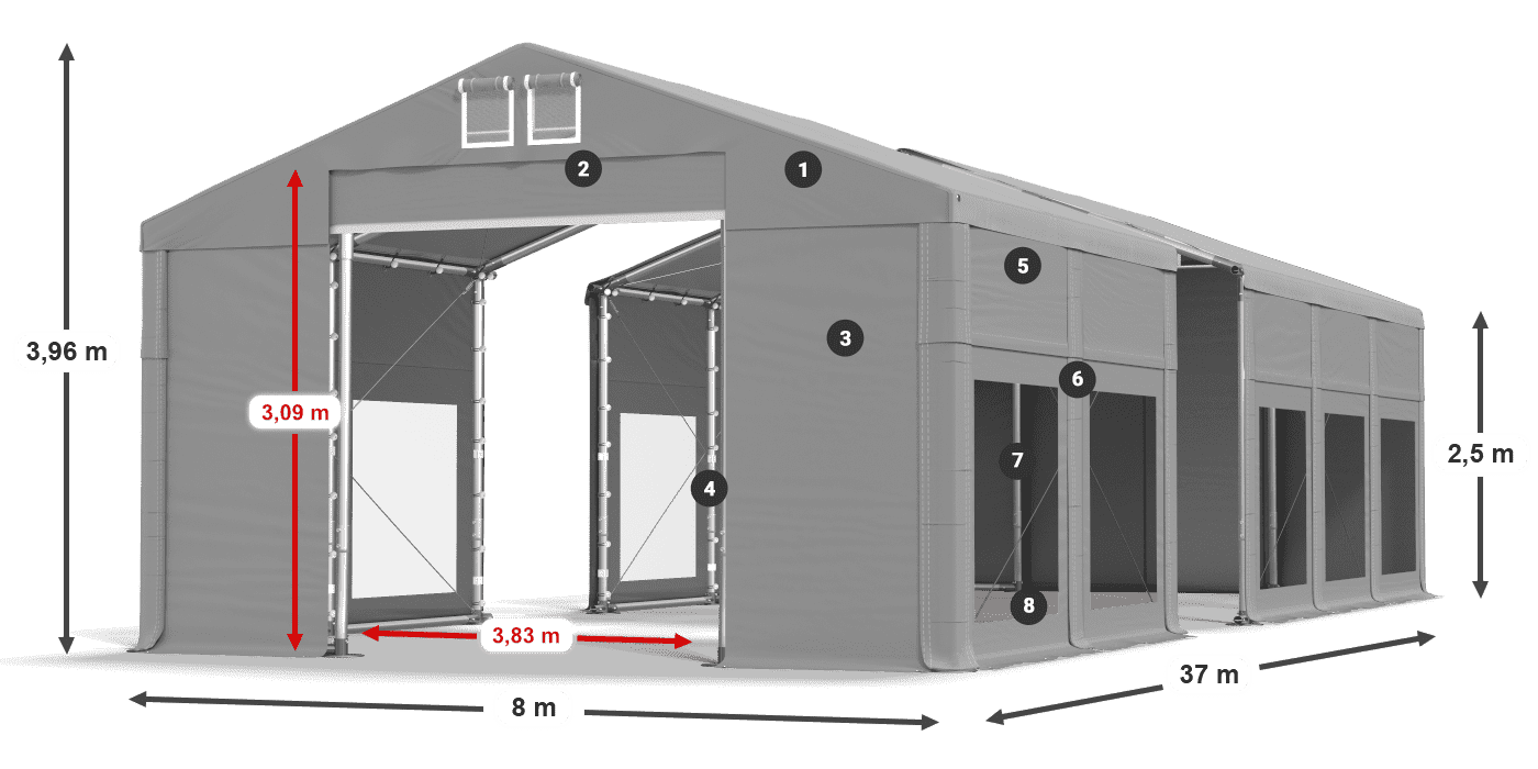 Tetto: FR 620 PVC Pareti: MS 580 PVC 2.5m leggenda