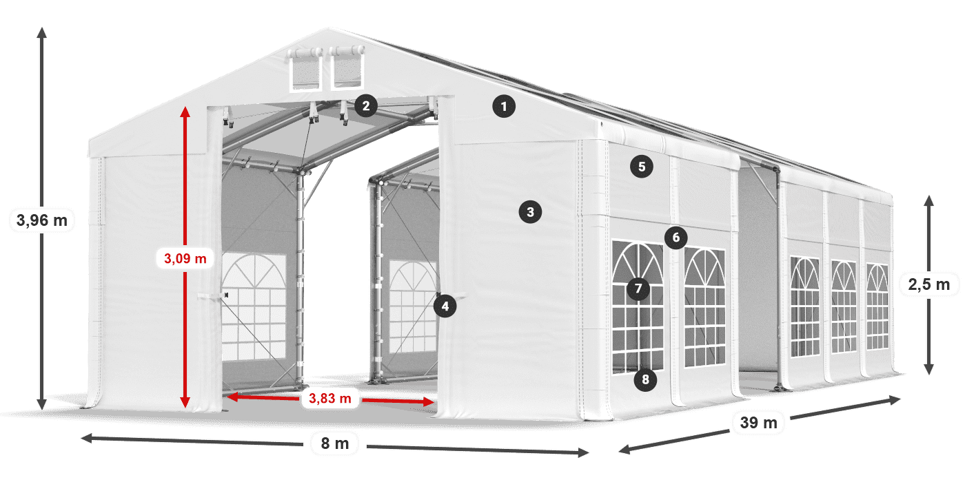 Tetto: MS 580 PVC Pareti: SD 500 PVC 2.5m leggenda