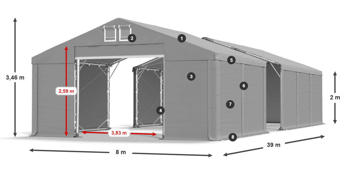 Tetto: MS 580 PVC Pareti: SD 500 PVC 2m leggenda
