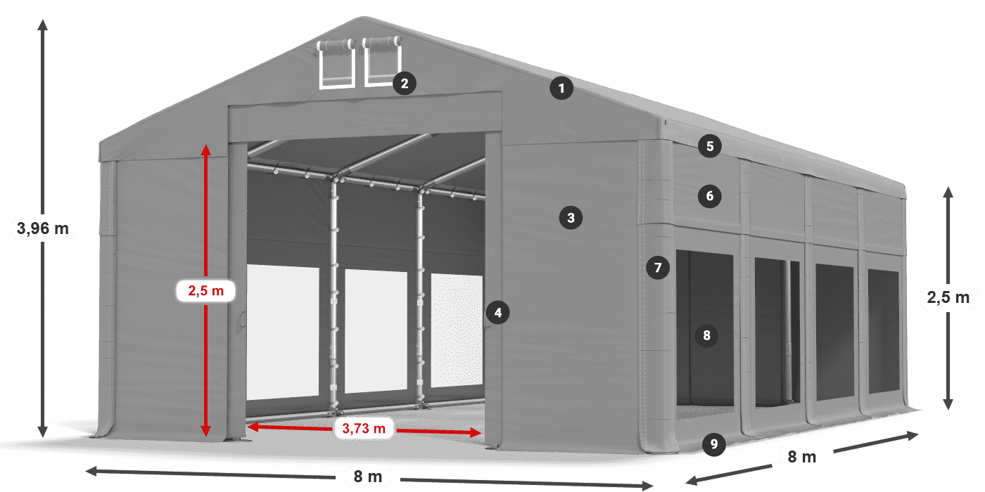 Tetto: FR 620 PVC Pareti: MS 580 PVC 2.5m leggenda