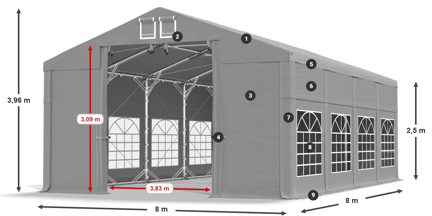 Tetto: FR 620 PVC Pareti: SD 500 PVC 2.5m leggenda
