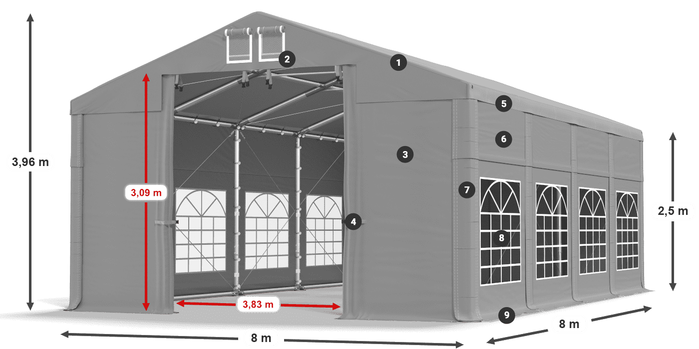 Tetto: FR 620 PVC Pareti: SD 500 PVC 2.5m leggenda