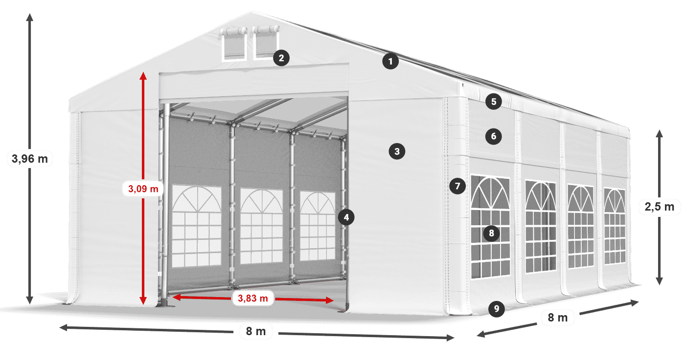 Tetto: MS T 580 PVC Pareti: FR 620 PVC 2.5m leggenda