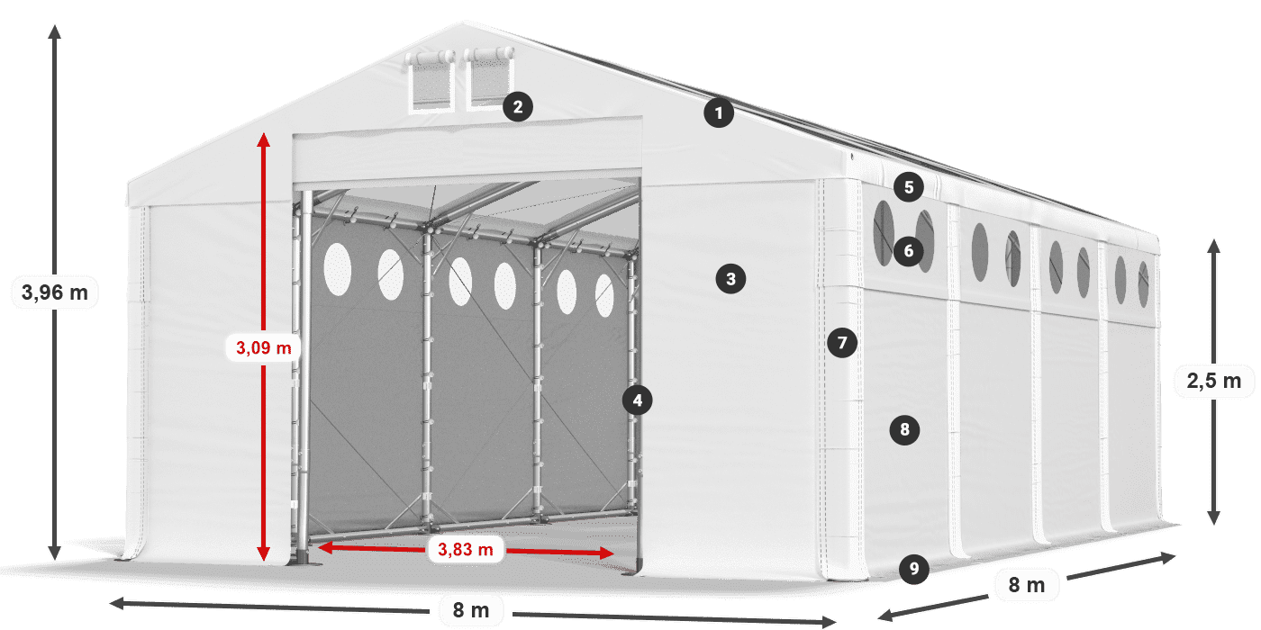 Tetto: MS T 580 PVC Pareti: SD O 500 PVC 2.5m leggenda