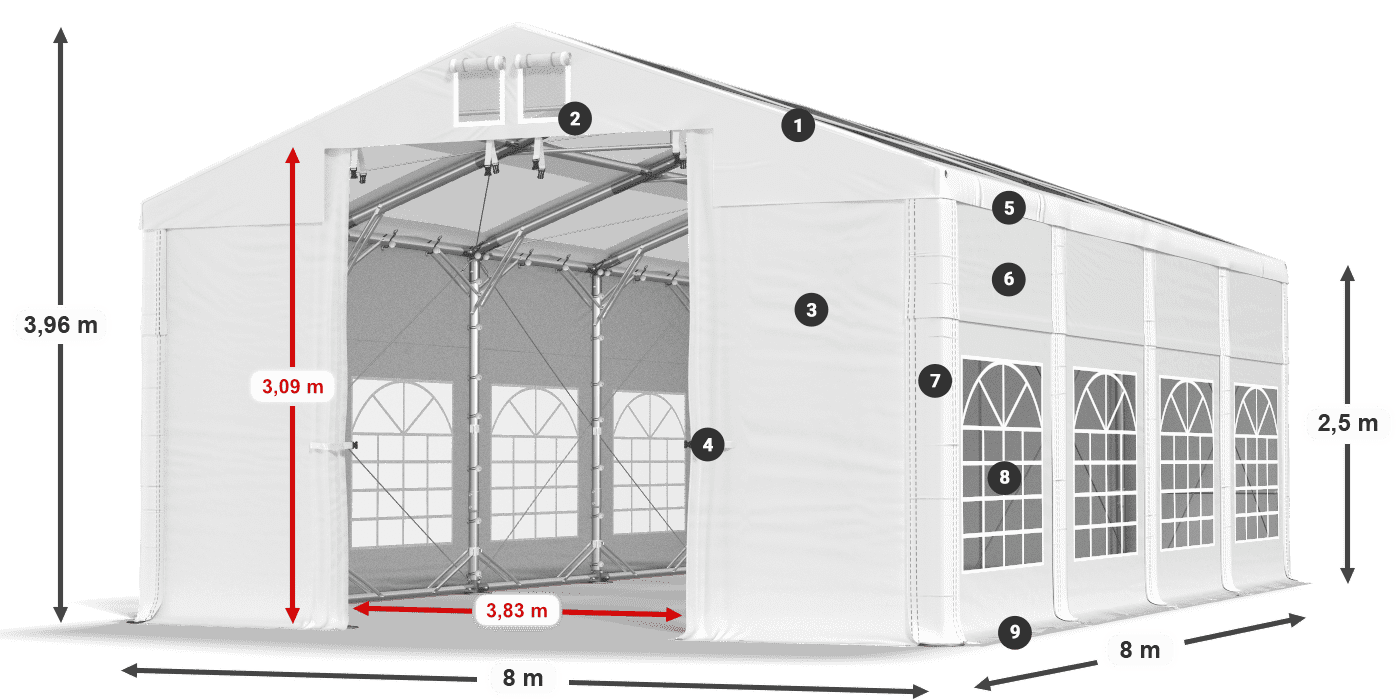 Tetto: MS 580 PVC Pareti: SD 500 PVC 2.5m leggenda