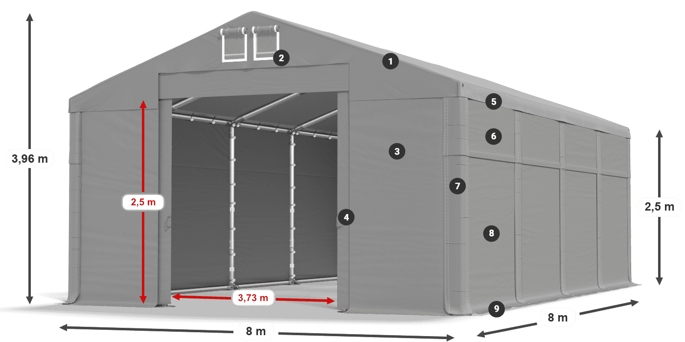 Tetto: SD 5. PVC Pareti: MS 580 PVC leggenda 2.5m