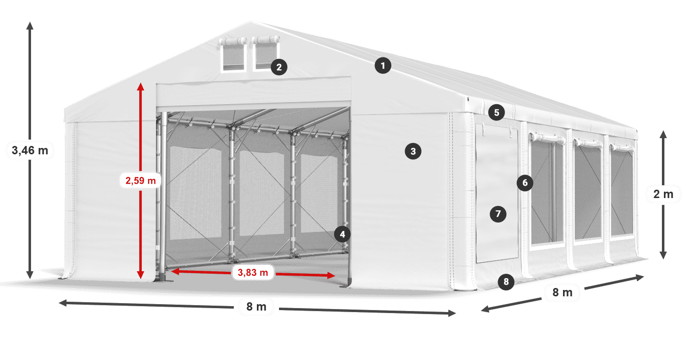 Tetto: FR 620 PVC Pareti: SD 500 PVC 2m leggenda