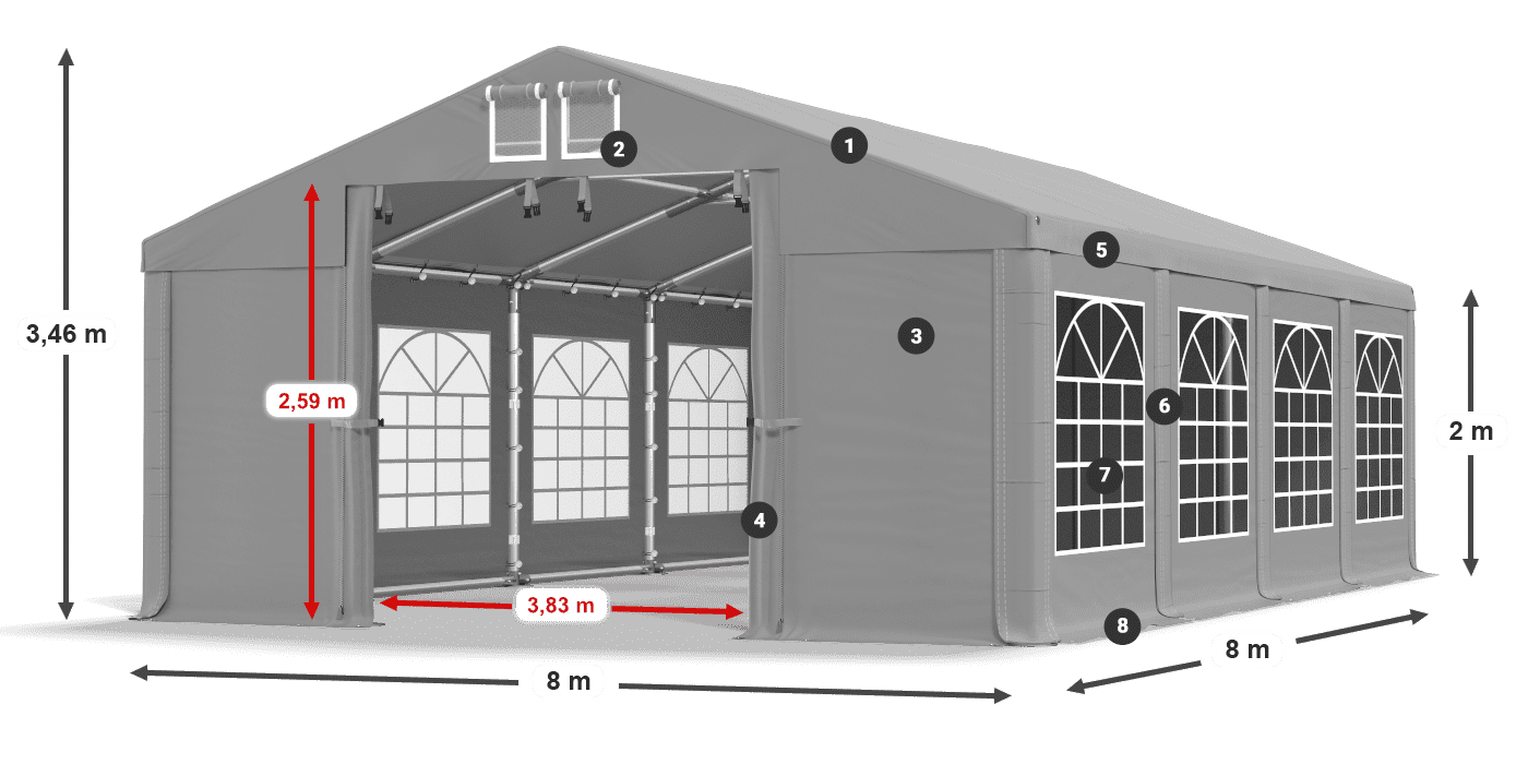 Tetto: FR 620 PVC Pareti: SD 500 PVC 2m leggenda