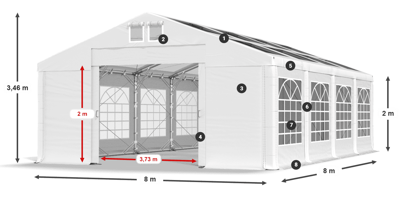Tetto: MS T 580 PVC Pareti: FR 620 PVC 2m leggenda