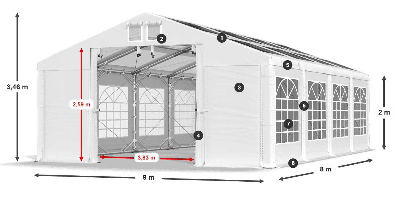 Tetto: MS T 580 PVC Pareti: FR 620 PVC 2m leggenda