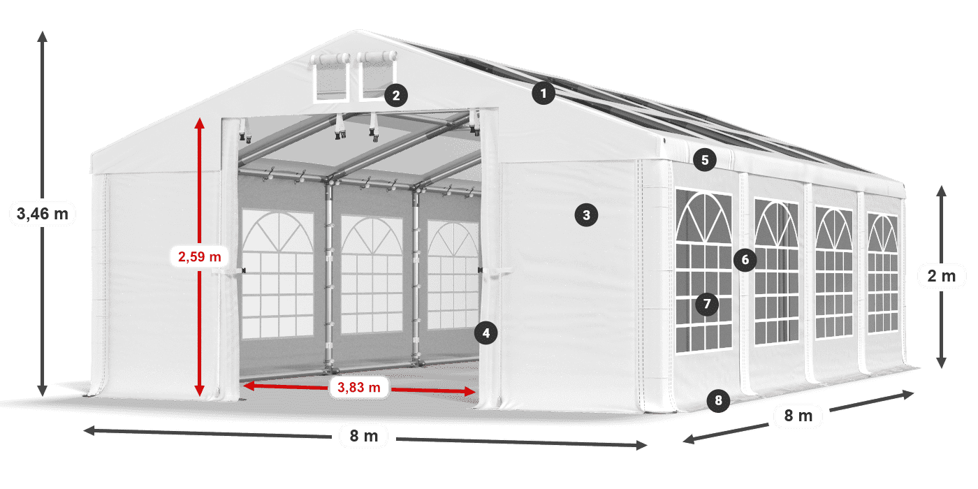 Tetto: MS T 580 PVC Pareti: FR 620 PVC 2m leggenda