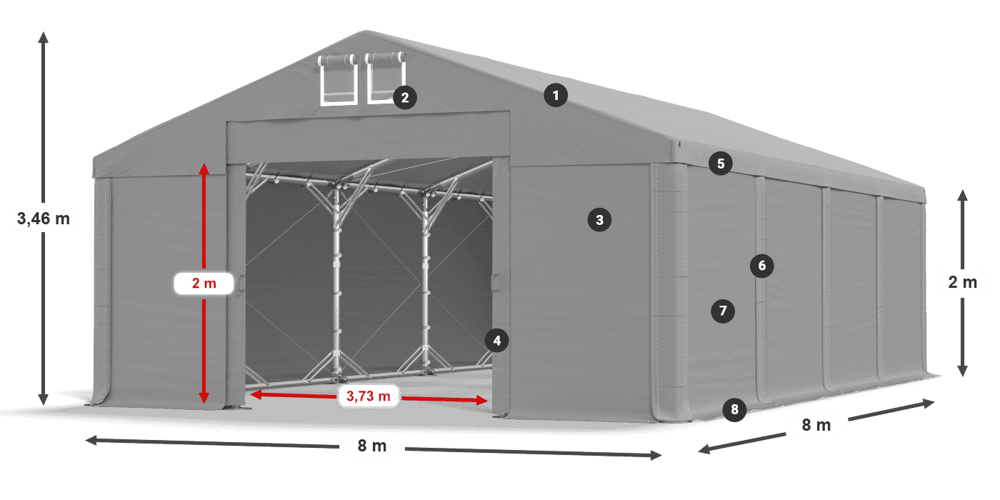 Tetto: MS 580 PVC Pareti: SD 500 PVC 2m leggenda