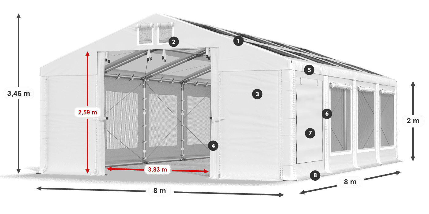 Tetto: MS T 580 PVC Pareti: SDM 500 PVC 2m leggenda