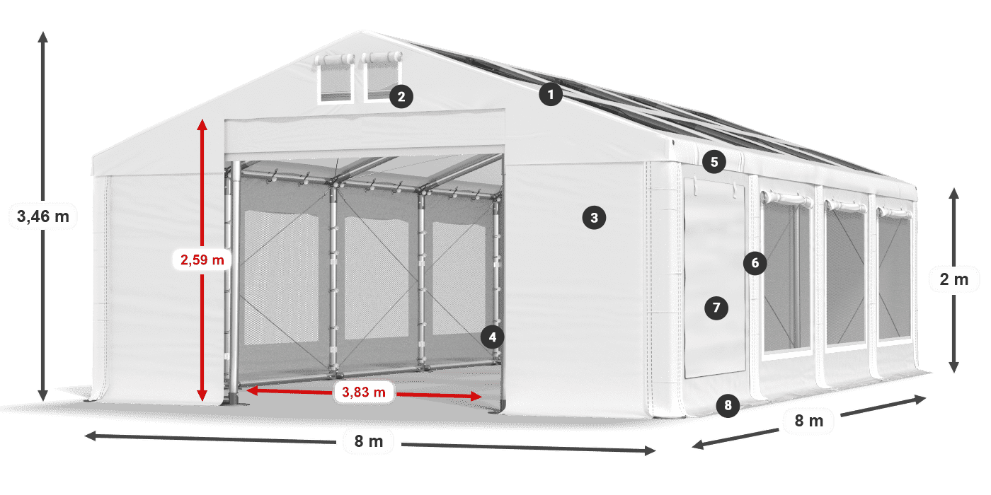 Tetto: MS T 580 PVC Pareti: SDM 500 PVC 2m leggenda