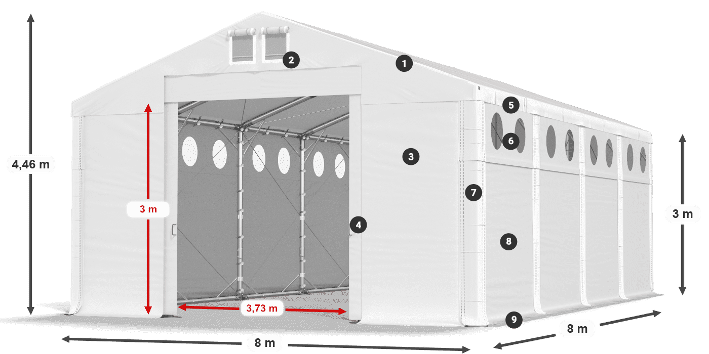 Tetto: FR 620 PVC Pareti: SD O 500 PVC 3m leggenda