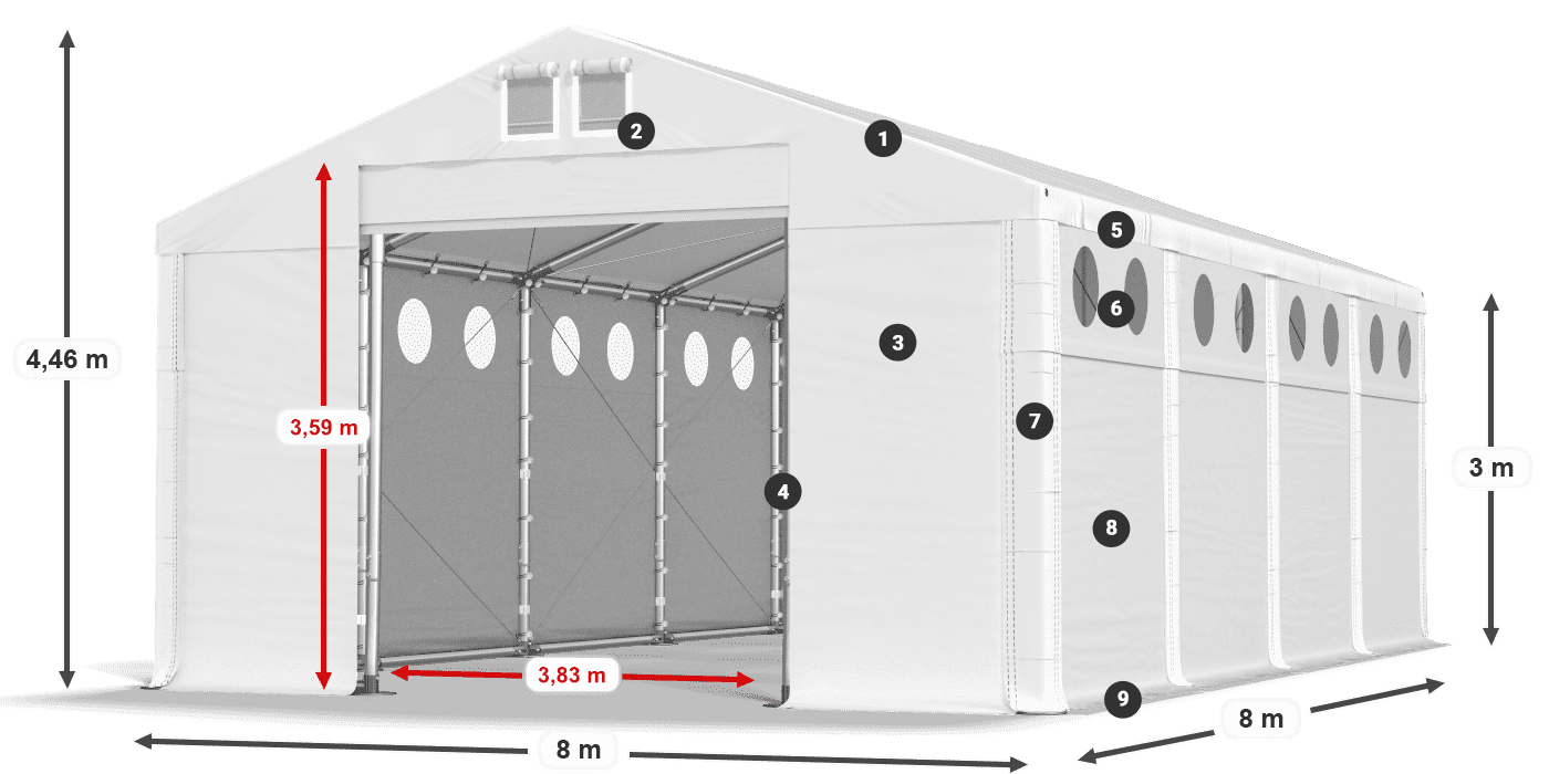 Tetto: MS 580 PVC Pareti: FR O 620 PVC 3m leggenda