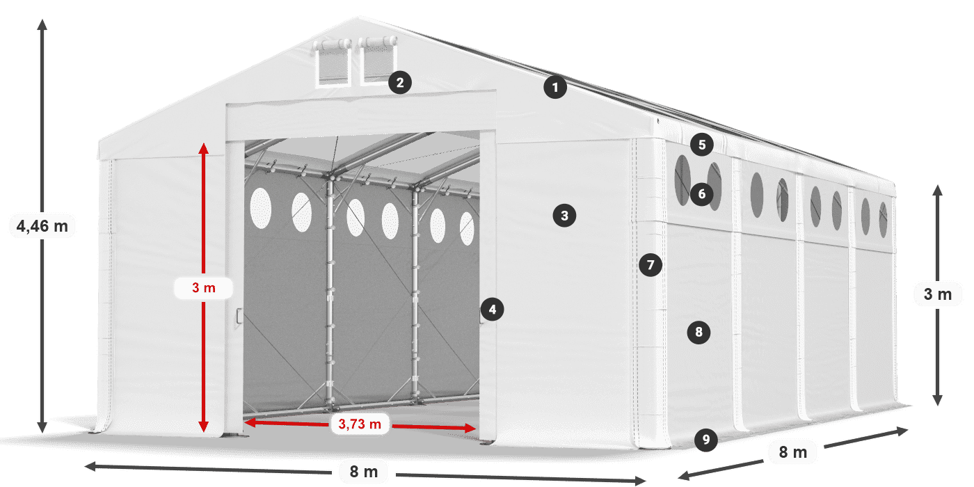 Tetto: MS T 580 PVC Pareti: MS O 580 PVC 3m leggenda