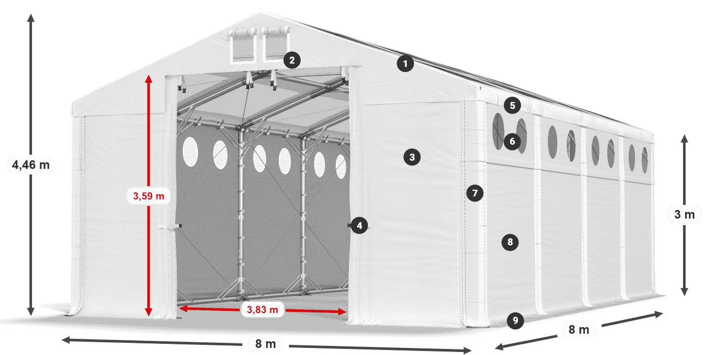 Tetto: MS T 580 PVC Pareti: MS O 580 PVC 3m leggenda