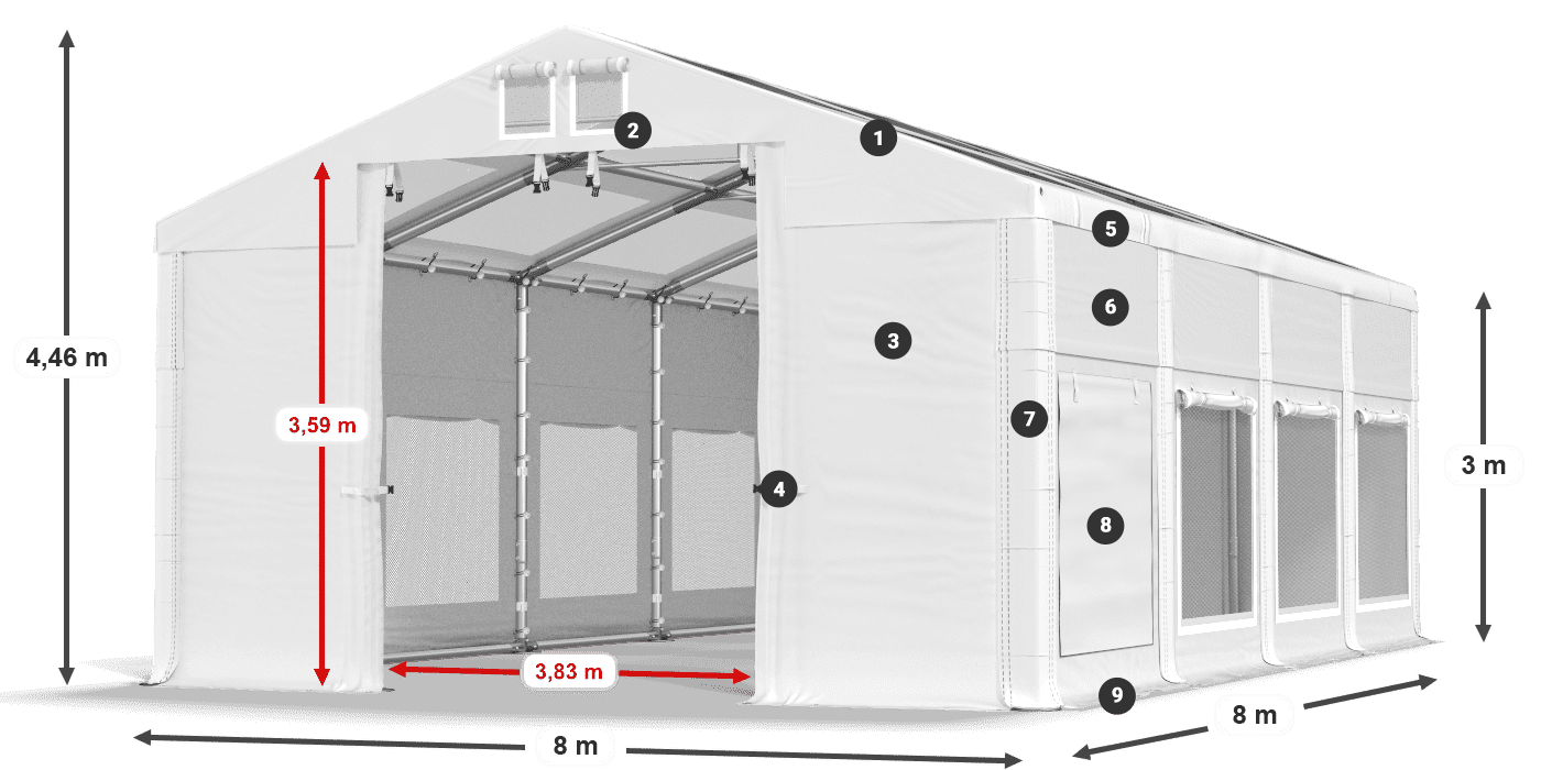 Tetto: MS T 580 PVC Pareti: SD M 500 PVC 3m leggenda