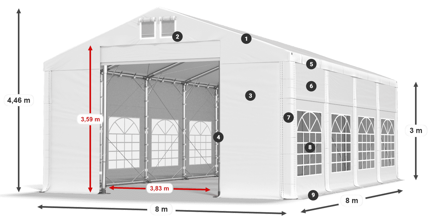 Tetto: SD 5. PVC Pareti: FR 620 PVC leggenda 3m