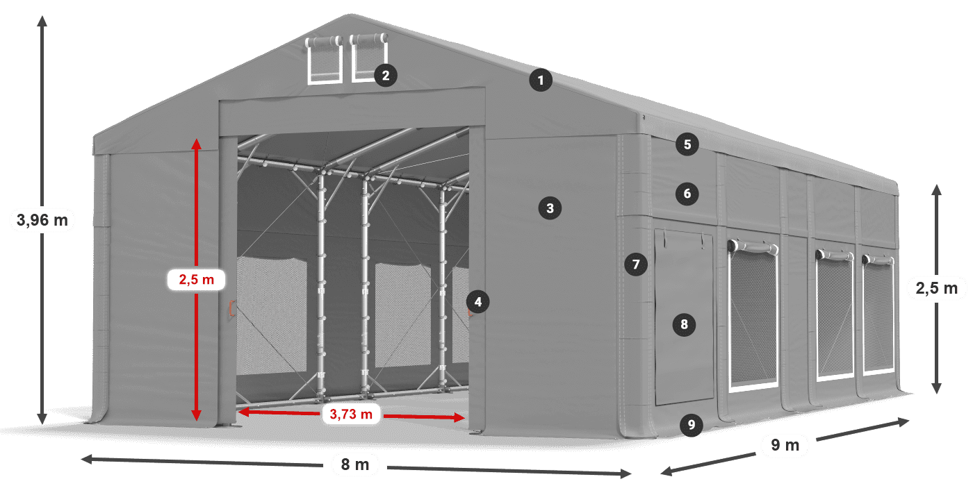 Tetto: FR 620 PVC Pareti: SD 500 PVC 2.5m leggenda