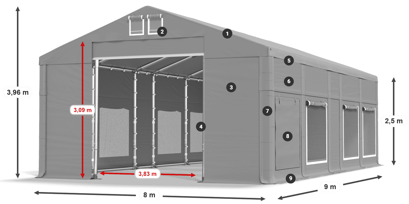 Tetto: FR 620 PVC Pareti: SD 500 PVC 2.5m leggenda