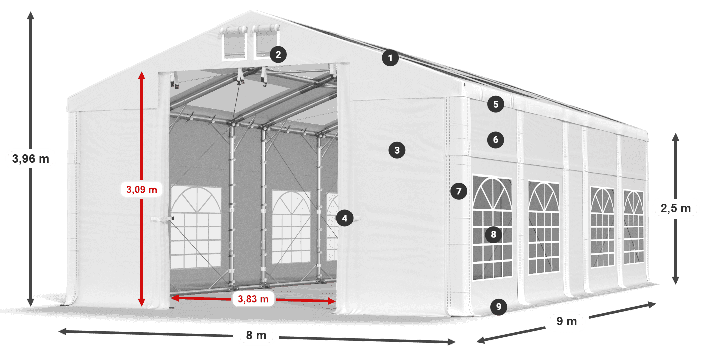 Tetto: MS T 580 PVC Pareti: FR 620 PVC 2.5m leggenda