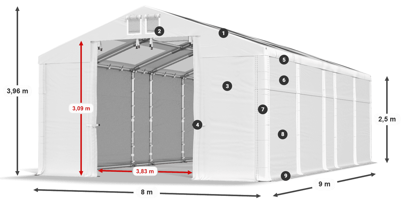 Tetto: MS T 580 PVC Pareti: FR 620 PVC 2.5m leggenda