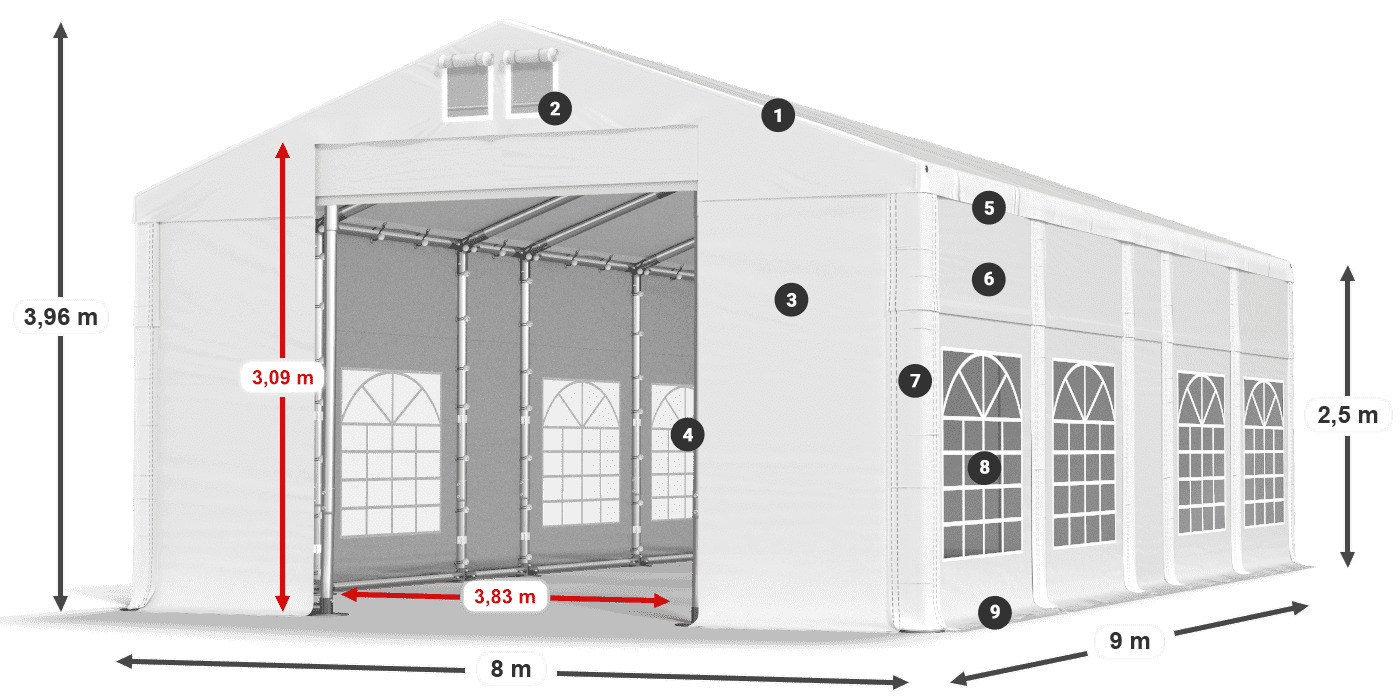 Tetto: MS 580 PVC Pareti: FR 620 PVC 2.5m leggenda