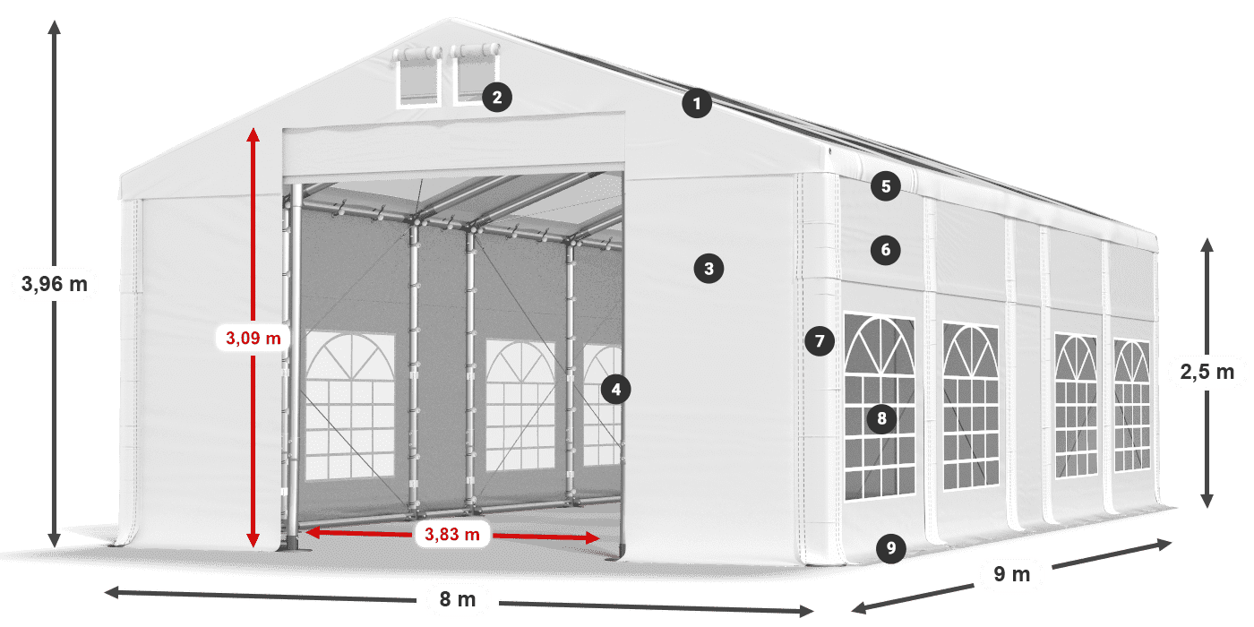 Tetto: MS T 580 PVC Pareti: FR 620 PVC 2.5m leggenda