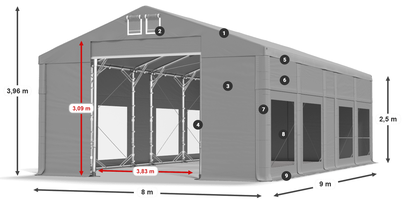Tetto: MS 580 PVC Pareti: MS 580 PVC 2.5m leggenda