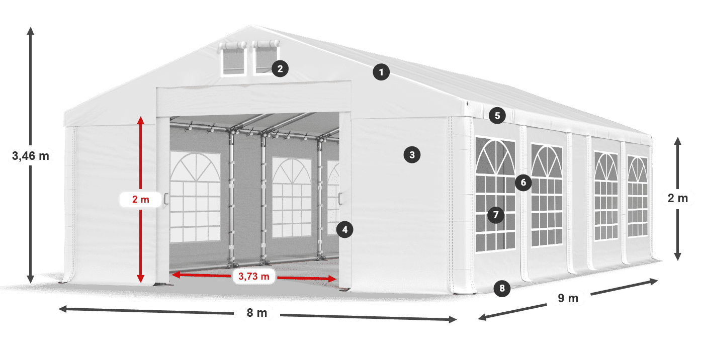 Tetto: FR 620 PVC Pareti: SD 500 PVC 2m leggenda