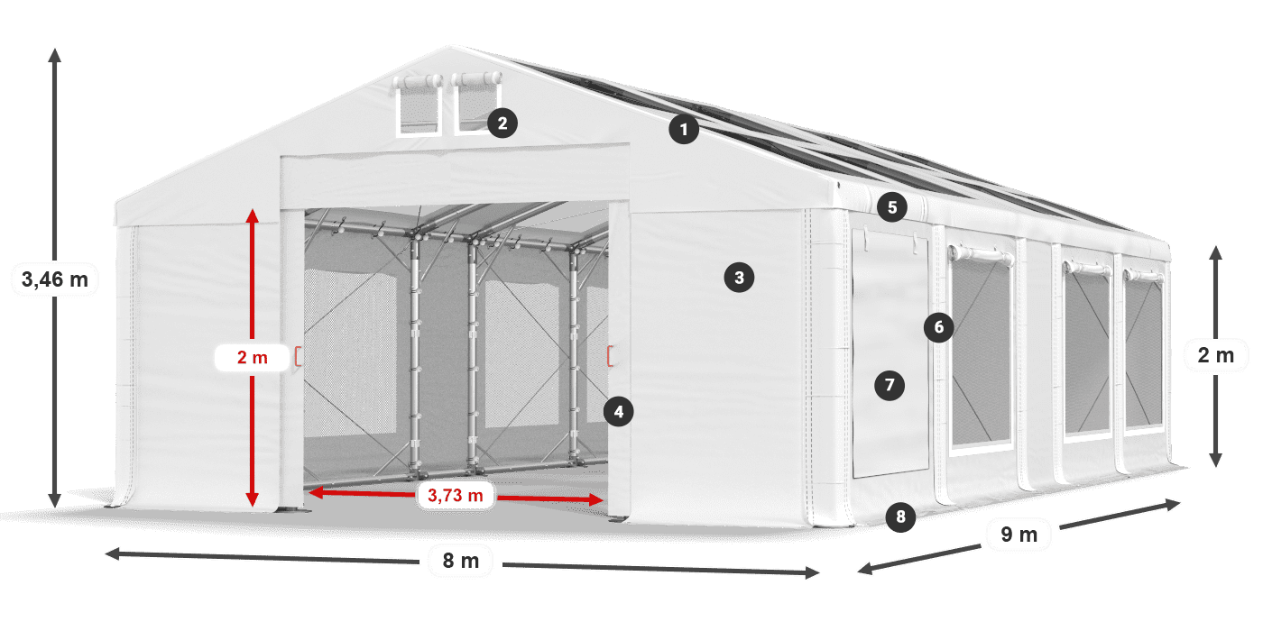 Tetto: MS T 580 PVC Pareti: SDM 500 PVC 2m leggenda