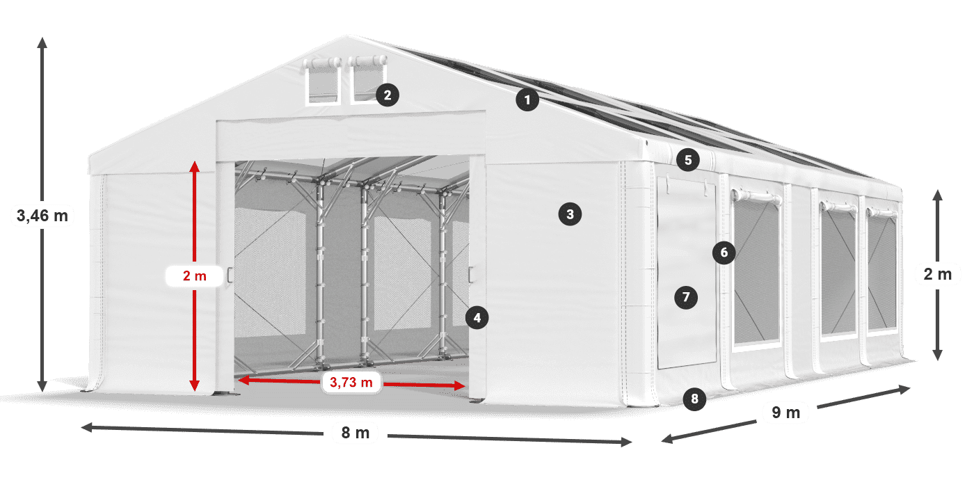 Tetto: MS T 580 PVC Pareti: SDM 500 PVC 2m leggenda
