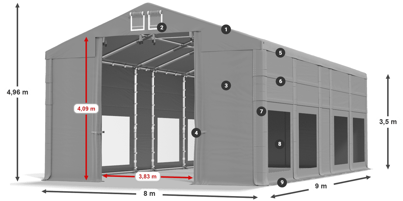 Tetto: FR 620 PVC Pareti: MS 580 PVC 3.5m leggenda